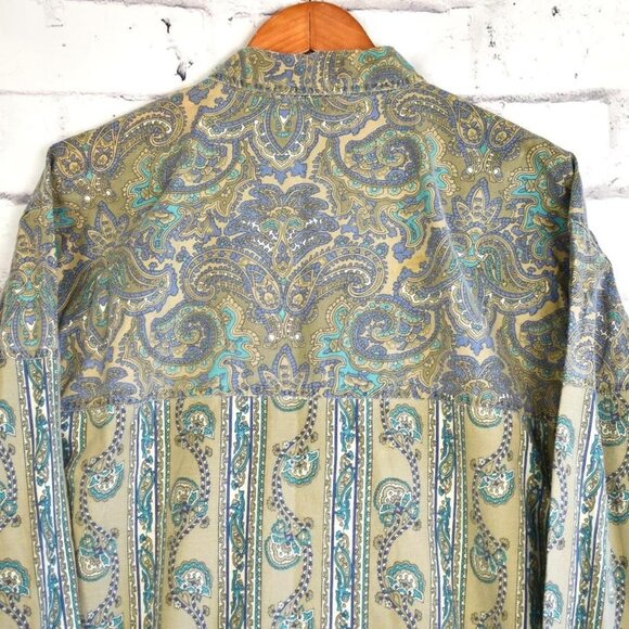 Vintage 90s Union Bay Earthtone Paisley Print Button Up Shirt - Picture 6 of 8